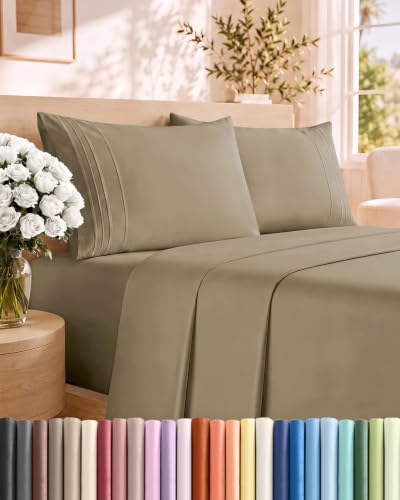 King Size 4 Piece Sheet Set - Comfy Breathable & Cooling Sheets - Khaki