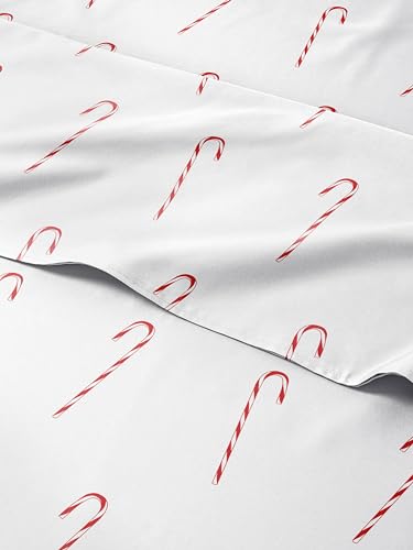 Christmas Sheet Set, Candy Canes, Holiday Xmas Bedding Set - Queen Size