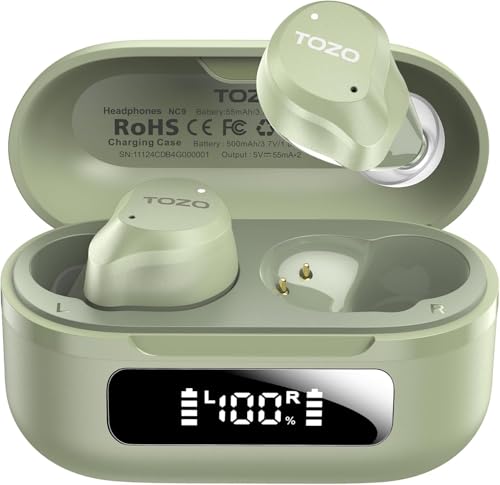 TOZO NC9 Hybrid Active Noise Cancelling Wireless Earbuds, 60H, LED Display