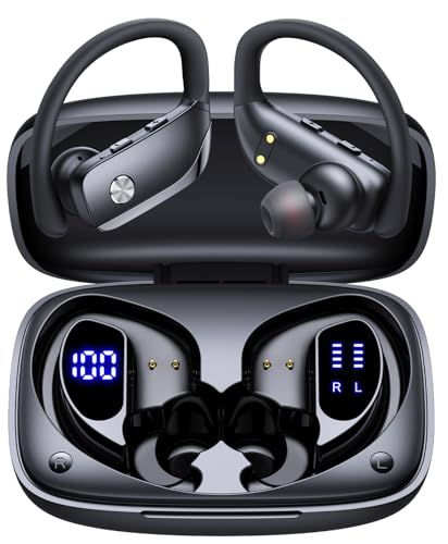 bmani Ear Buds Wireless Earbuds Bluetooth Headphones with 80H Playtime LED Display Case, Over-Ear Hook with Mic, Stereo Sound
