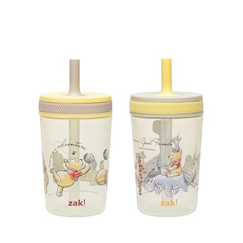 Zak Designs Disney Winnie the Pooh Kelso Toddler Cups For Travel or At Home, 15oz 2-Pack Durable Plastic Sippy Cups With Leak