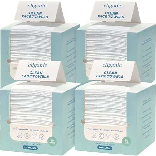 Cliganic Face Towels XL, Disposable Makeup Remover, Soft Dry Wipes, 200 ct