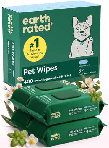 Earth Rated Dog Wipes for Paws & Butt, Deodorizing, White Tea & Basil 400ct