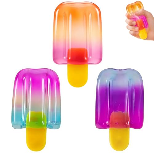 3 Pcs Ice Cream Squishy Toy, Summer Sensory Stress Relief Squeeze Squishy, Popsicle Squishy for Easter Basket Stuffers, Party