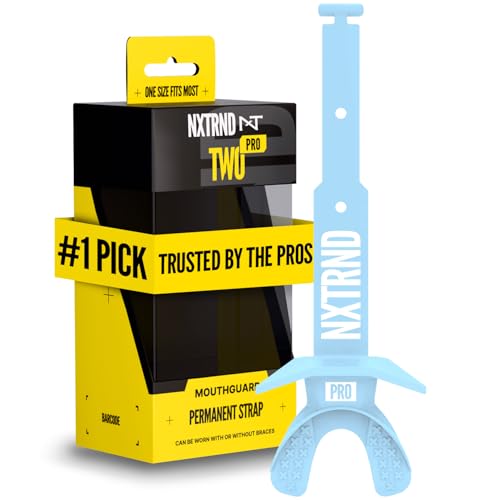 Nxtrnd Two Pro Football Mouth Guard, Permanent Strap, Fits Adult & Youth (Columbia Blue)