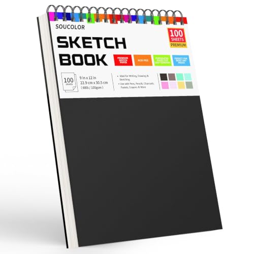 Soucolor 9x12 Hardcover Sketch Book Thick Sketchbook Drawing Paper for Kids