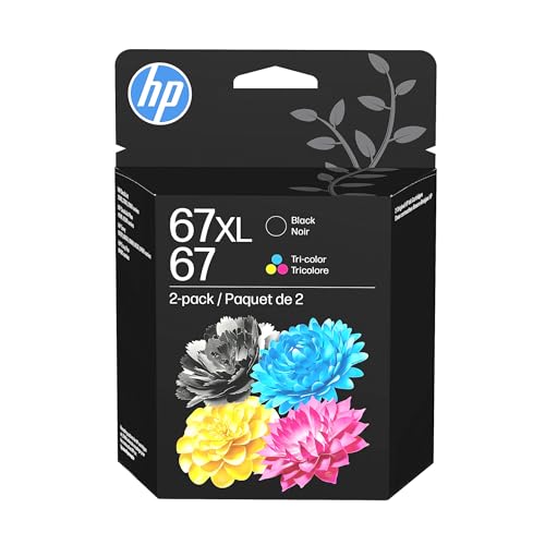 HP Original 67 Tri-Color / 67XL Black Ink Cartridges (2-Pack) | Works DeskJet 1255, 2700, 4100 Series Envy 6000, 6400 Series 