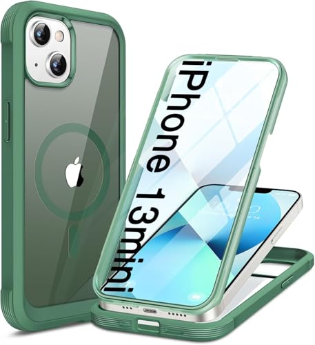 Miracase for iPhone 13 mini Case 5.4",Built-in Glass Screen Protector,Green