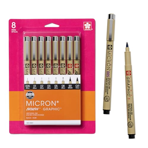 Sakura Pigma Micron Fineliner Pens, Black, Assorted Points - 8 Pack