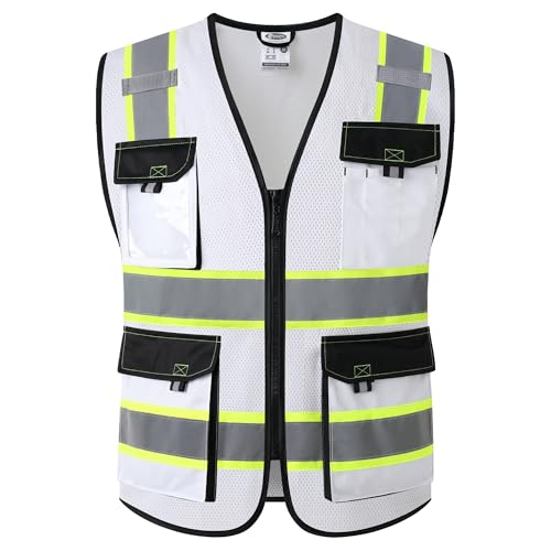 JKSafety Safety Vest for Men Women Hi Vis Reflective Vest JK220 White M