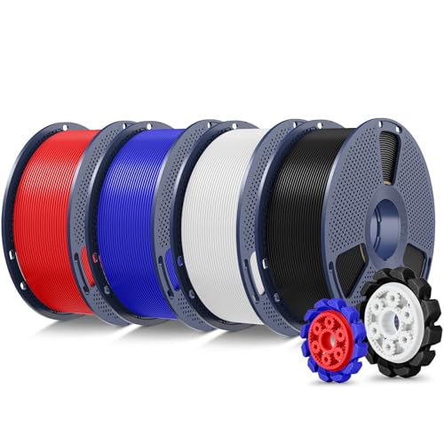 SUNLU PLA+2.0 3D Printer Filament, Black+White+Red+Klein Blue, 4KG