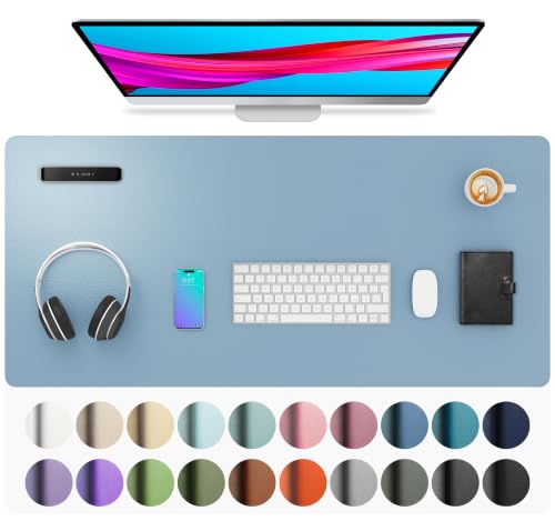 Aothia Faux Leather Desk Mat, Waterproof Desk Pad (Sky Blue, 36" x 17)