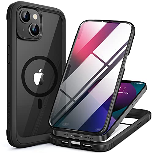 Miracase for iPhone 13 Case 6.1",Built-in Glass Screen Protector,Black