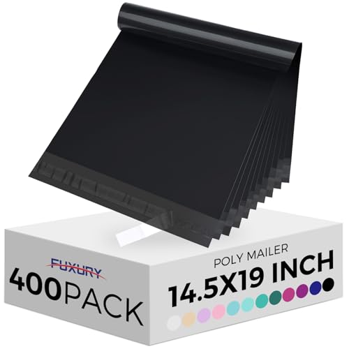 Fuxury Poly Mailers 14.5x19" 400 Pcs Bulk Black Shipping Bags for Clothing