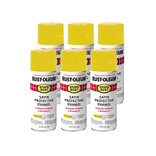 Rust-Oleum 365144-6PK Stops Rust Spray Paint, 12 oz, Satin Citrus Yellow, 6 Pack