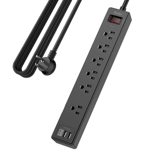 Yintar 15Ft Surge Protector Power Strip with 6 Outlets & 3 USB Ports, Black