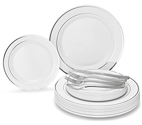 " OCCASIONS " 150pcs set (25 Guests)- Disposable Heavyweight DinnerwareWedding Plastic Plates & cutlery - 10.5'', 7.5'' + Sil