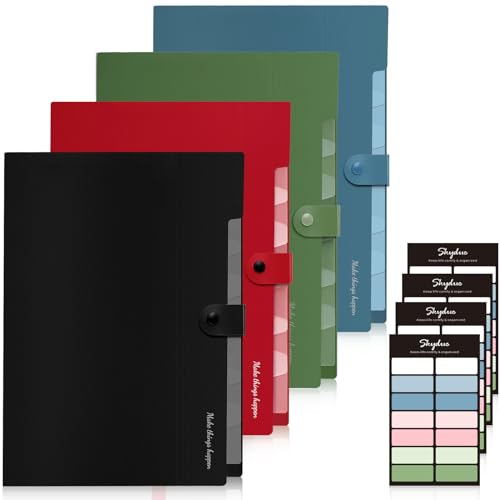 SKYDUE 8 Pockets Accordion File Organizer, Expanding File Folders, Portable Document Paper Organizer, A4 Letter Size, Snap Cl