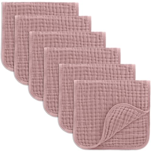 Comfy Cubs Muslin Burp Cloths 20x10" 6 Pack, Baby Burp Cloths - Mauve