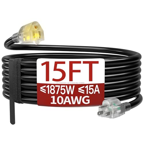Skrizcable 15 FT 10 Gauge Extension Cord Outdoor, Black Power Cord
