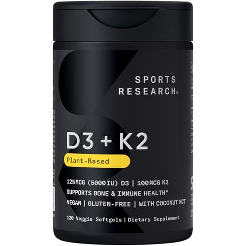 Sports Research® Vegan Vitamin D3 + K2 w/Coconut Oil 120 Count Plantgels™