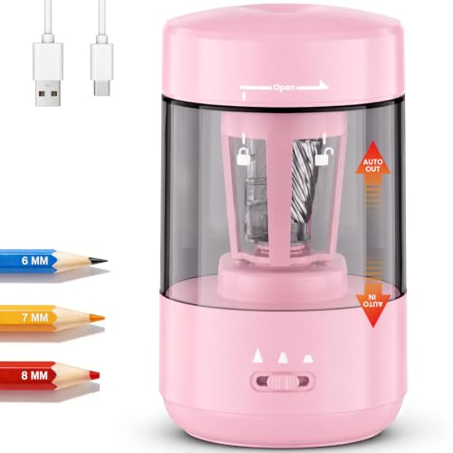 Electric Pencil Sharpener for Classroom, Fully Automatic, Light Pink