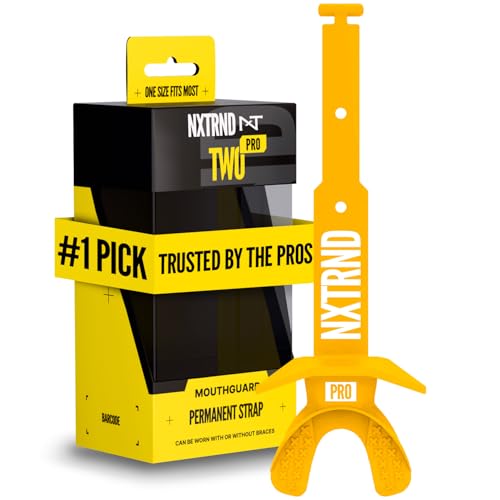 Nxtrnd Two Pro Football Mouth Guard, Permanent Strap, Fits Adult & Youth (Yellow)