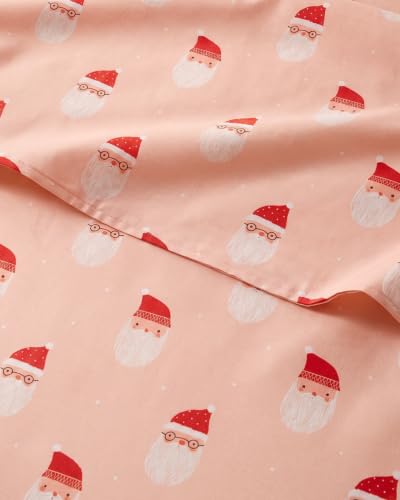 Christmas Sheet Set, Blush Santas, Holiday Xmas Bedding Set - Cal King Size