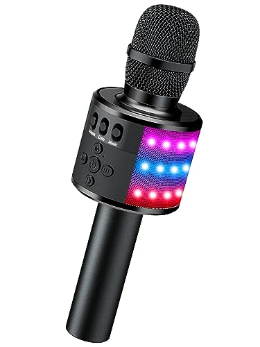 BONAOK Portable Bluetooth Karaoke Mic with Disco Lights for Adults & Kids
