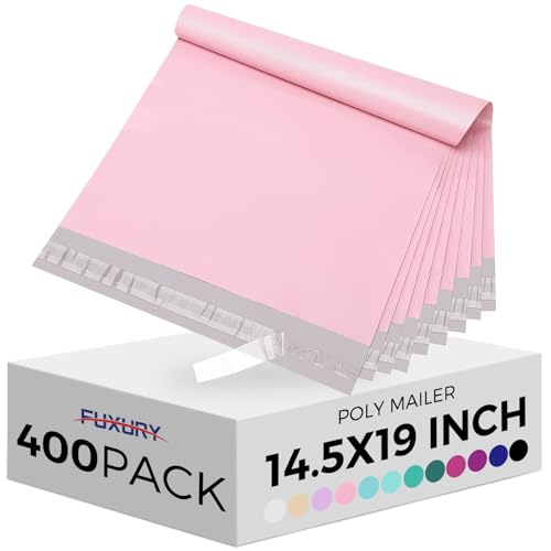 Fuxury Poly Mailers 14.5x19" 400Pcs, Bulk Shipping Bags for Clothes, Pink