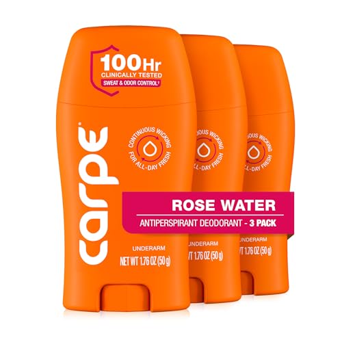 Carpe 100-Hour Antiperspirant Deodorant for Women, Rose Water - 3 Pack