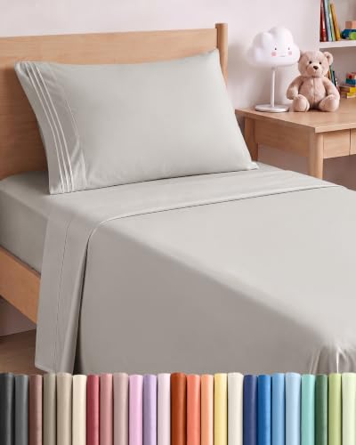 Twin Size 3 Piece Sheet Set - Breathable & Cooling Sheets - Light Grey