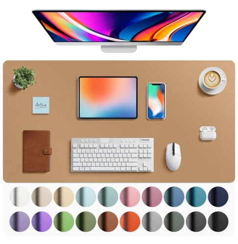 Aothia Faux Leather Desk Mat Mouse Pad, 40" x 24", Khaki