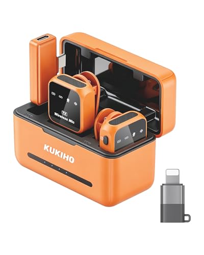 KUKIHO Wireless Lavalier Microphone for iPhone iPad Android with Charging Case 80h Battery Life, Noise Cancellation, 164ft Ra