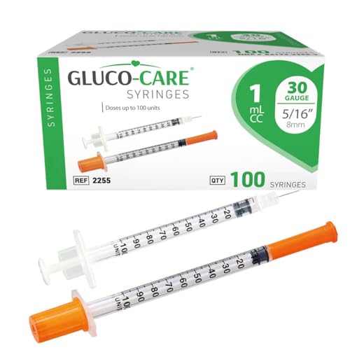 GLUCO-CARE 1 ml/cc Syringes 30G x 5/16’’ (8mm), Orange Cap, 100/box