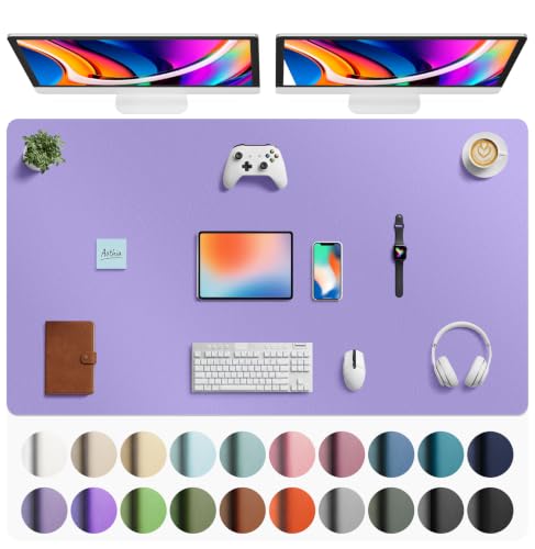 Aothia Faux Leather Desk Mat Mouse Pad, 63" x 24", Light Purple