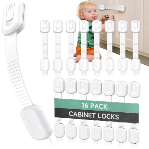 Infinno 16 Pack Cabinet Locks Baby Proofing Heavy Duty - Child Safety Cabinet Locks for Drawers, Cupboards & Fridge – No Dril