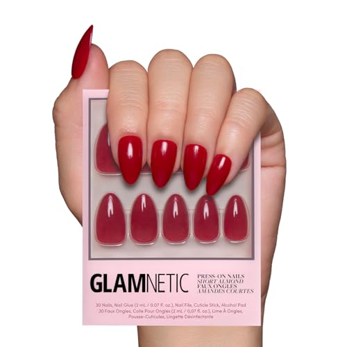Glamnetic Press On Nails, Short Almond Glossy, Fake Nails 30pc Nail Kit
