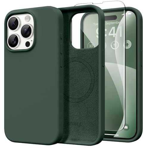 GONEZ Magnetic for iPhone 15 Pro Case Silicone Cover Dark Green