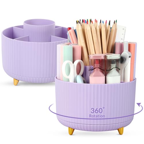 SKYDUE 2 Pack Pen Holder, 360 Degree Rotating Pencil Holder for Desk Organizer, Rotating Desktop Pen Organizer with 5 Slots, 
