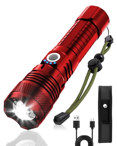 Victoper Red LED Flashlights, High Powered High Lumens Super Bright Tactical Flashlight, Rechargeable, 5 Modes Zoomable Water