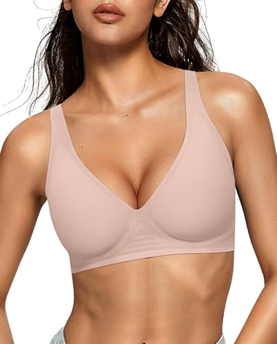 OEAK Womens Jelly Bras Wireless Deep V Comfy Push Up Tshirt Bras NDE 3XL