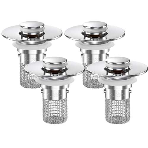 Bathroom Sink Drain Strainer,(4PCS) Pop-up Sink Drain Strainer with Removable Stainless Steel Strainer Basket Hair Catcher, B