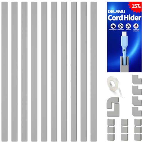 Delamu 157in Cord Covers for Wires on Wall, Cord Hider for 1 Cord, Paintable Cable Hider, Cable Management Wire Covers for Co