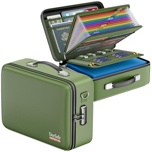 DocSafe Fireproof Document Box Hard Case with Lock ＆ Accordion File Folder