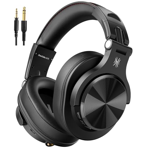 OneOdio A70 Bluetooth Over-Ear Headphones, Hi-Res Wired DJ Studio - Black