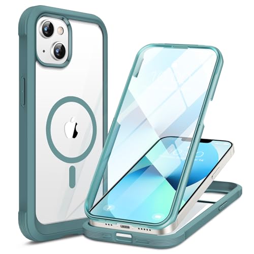 Miracase for iPhone 13 Case 6.1",Built-in Glass Screen Protector,Teal