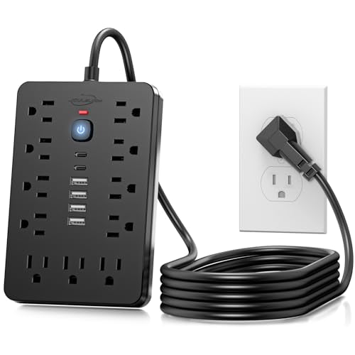 JouleLoom 10 FT Flat Plug Power Strip,11 Multiple AC Outlets with 6 USB Ports (2 USB C), 10 Feet Extension Cord, 1250W/10A, O