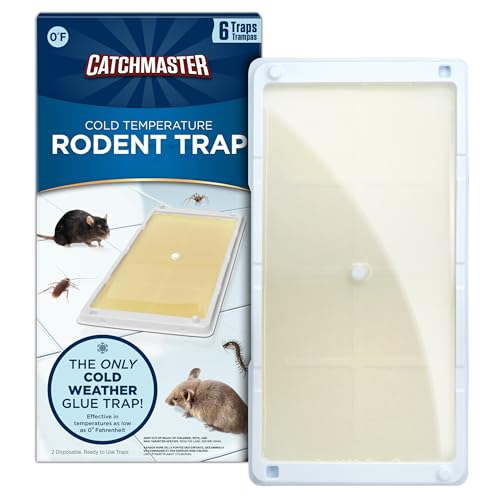 Catchmaster Freeze Resistant Glue Traps 6PK Mouse Traps Indoor for Home, Pest Control Tray for Rodents, Bugs & Crickets, Cold