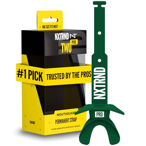 Nxtrnd Two Pro Football Mouth Guard, Permanent Strap, Fits Adult & Youth (Dark Green)